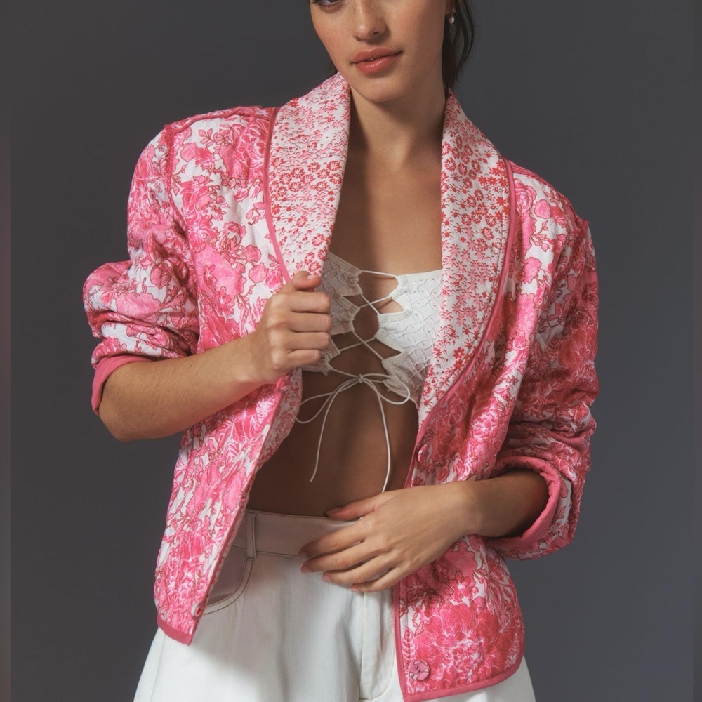 Anthropologie Conditions Apply quilted floral jacket